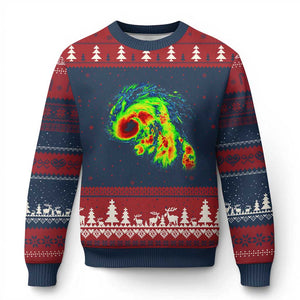 Hurricane Helene Ugly Christmas Sweater Meteorologist Weather Radar Image Storm Chasing TS11 Navy Red Print Your Wear