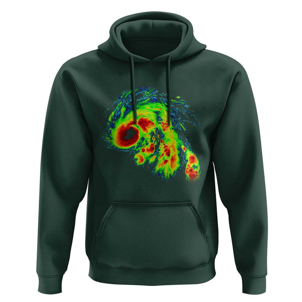 Hurricane Helene Hoodie Meteorologist Weather Radar Image Storm Chasing TS11 Dark Forest Green Print Your Wear
