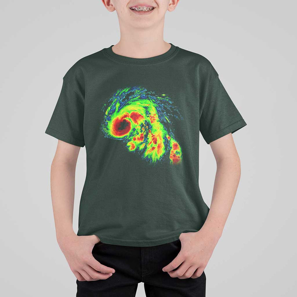 Hurricane Helene T Shirt For Kid Meteorologist Weather Radar Image Storm Chasing TS11 Dark Forest Green Print Your Wear