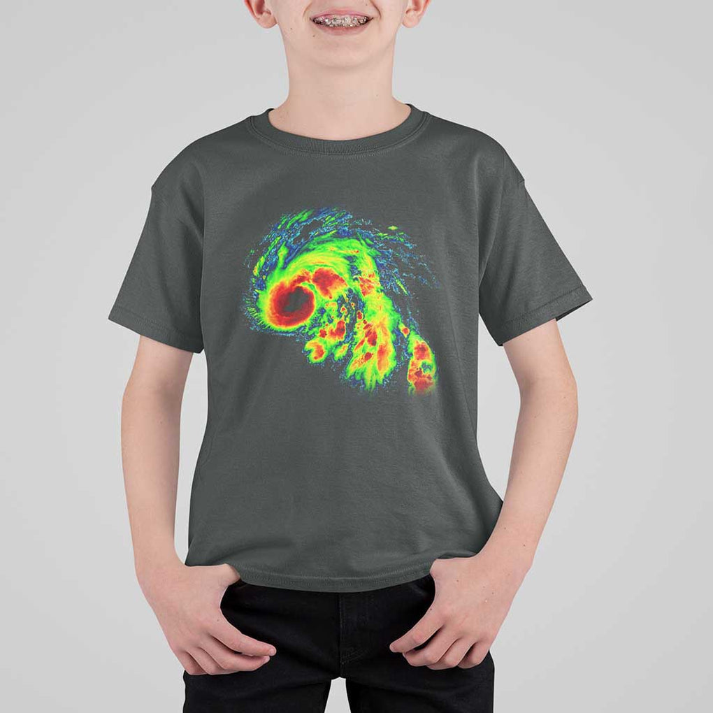 Hurricane Helene T Shirt For Kid Meteorologist Weather Radar Image Storm Chasing TS11 Dark Heather Print Your Wear