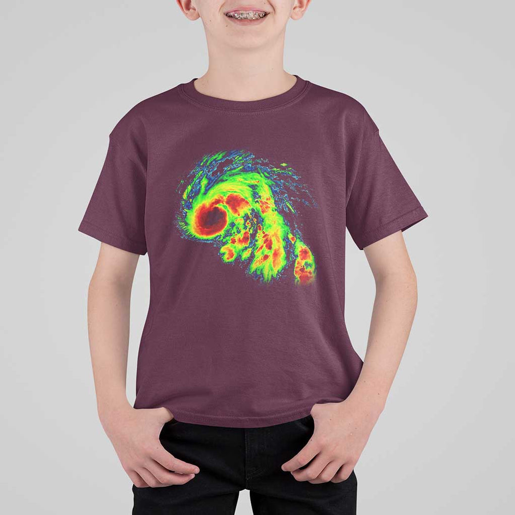 Hurricane Helene T Shirt For Kid Meteorologist Weather Radar Image Storm Chasing TS11 Maroon Print Your Wear