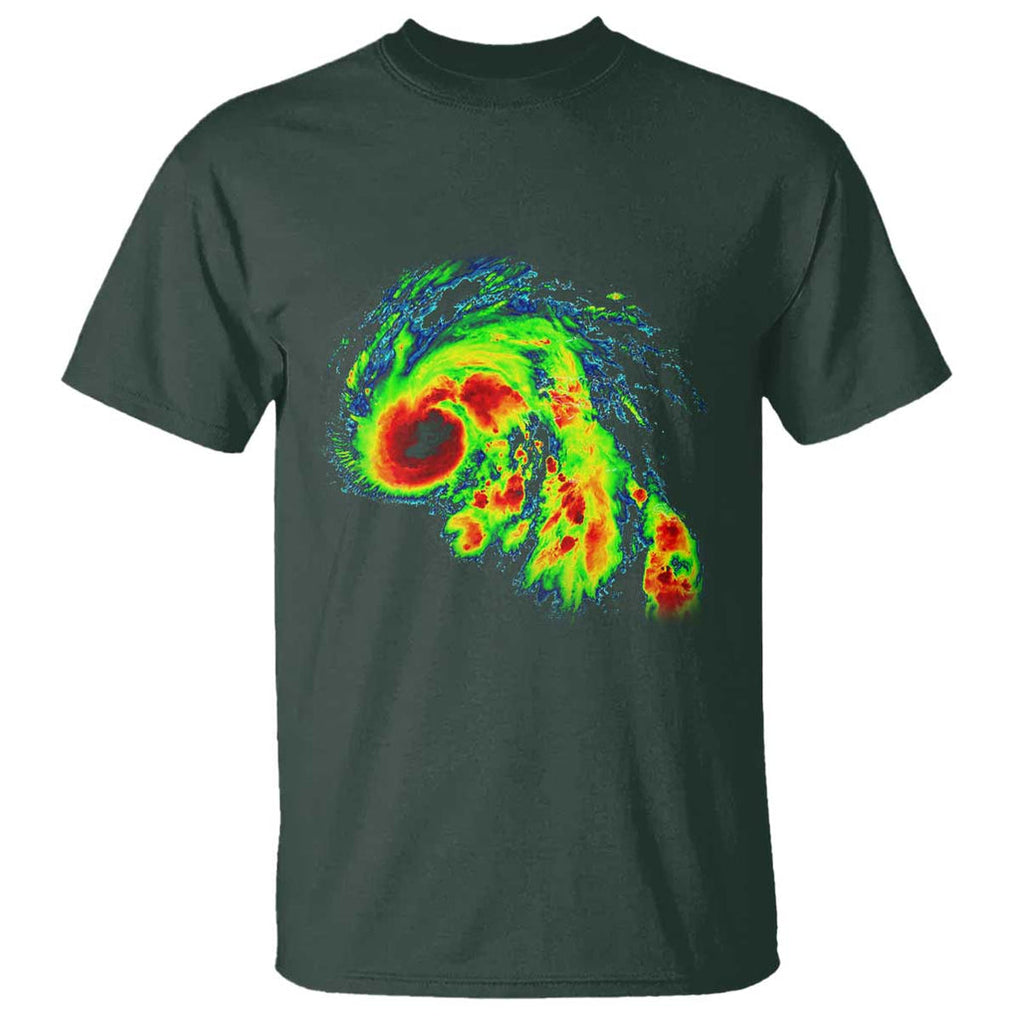 Hurricane Helene T Shirt Meteorologist Weather Radar Image Storm Chasing TS11 Dark Forest Green Print Your Wear