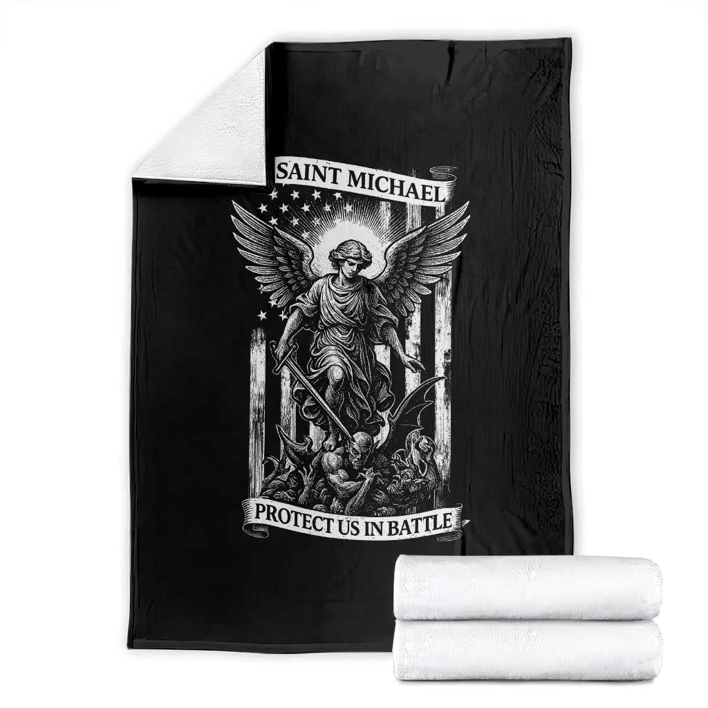 Saint Michael Protect Us In Battle Throw Blanket American Flag Catholic Christian Faith TS11 Black Print Your Wear