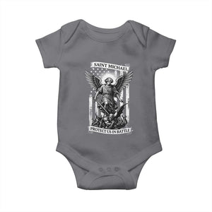 Saint Michael Protect Us In Battle Baby Onesie American Flag Catholic Christian Faith TS11 Charcoal Print Your Wear
