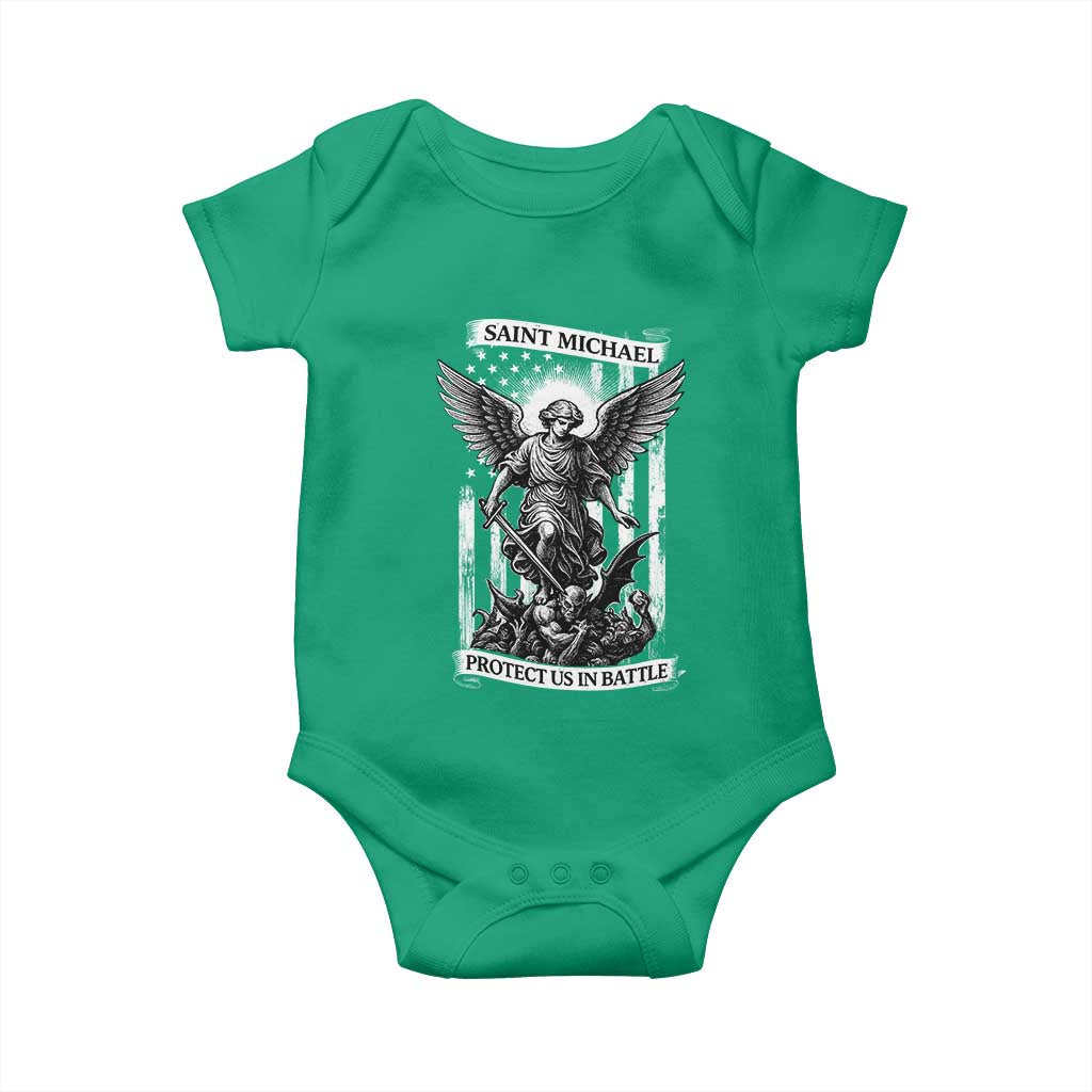 Saint Michael Protect Us In Battle Baby Onesie American Flag Catholic Christian Faith TS11 Irish Green Print Your Wear