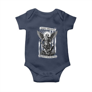 Saint Michael Protect Us In Battle Baby Onesie American Flag Catholic Christian Faith TS11 Navy Print Your Wear