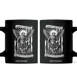 Saint Michael Protect Us In Battle Coffee Mug American Flag Catholic Christian Faith TS11 Black Print Your Wear