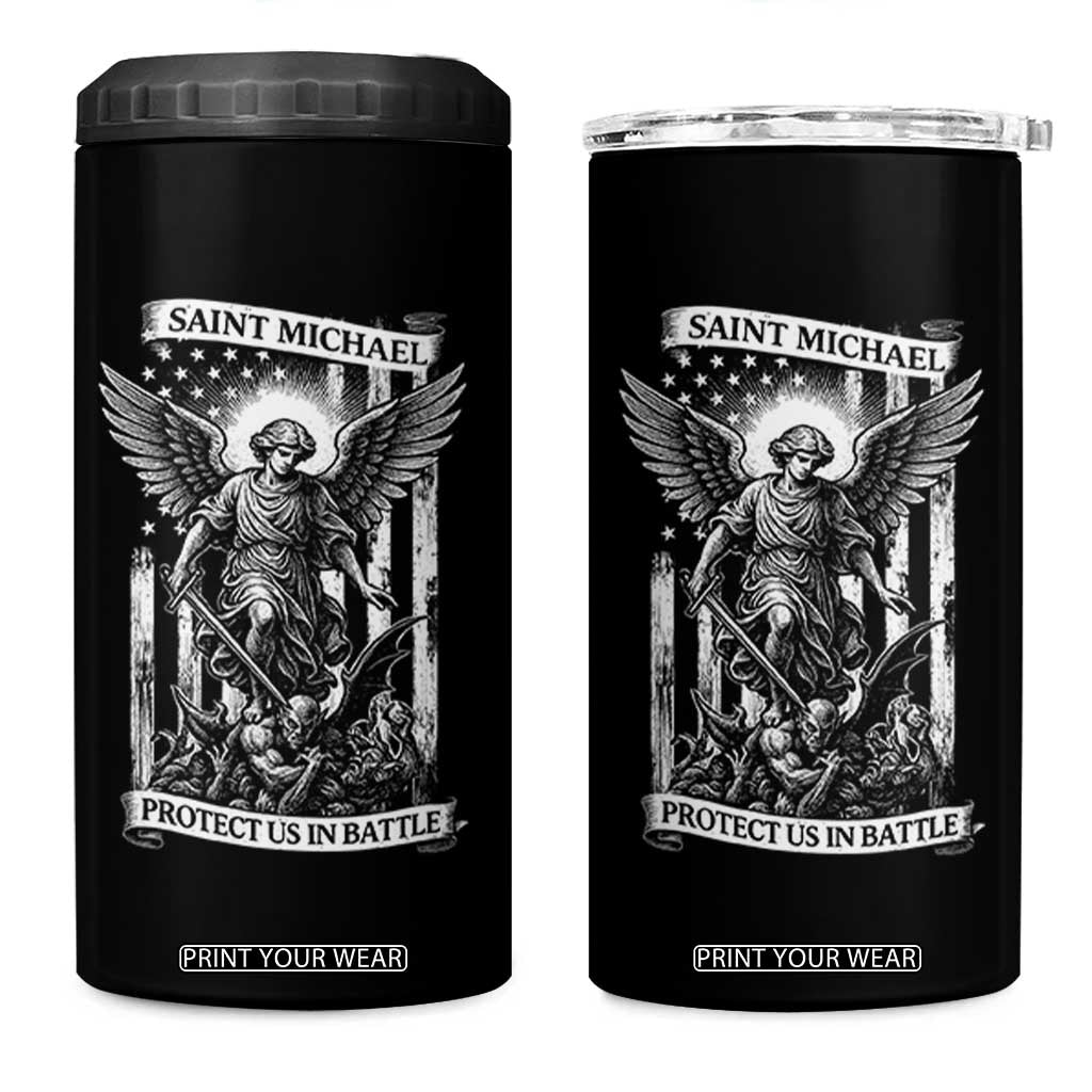 Saint Michael Protect Us In Battle 4 in 1 Can Cooler Tumbler American Flag Catholic Christian Faith TS11 One Size: 16 oz Black Print Your Wear