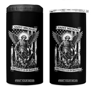 Saint Michael Protect Us In Battle 4 in 1 Can Cooler Tumbler American Flag Catholic Christian Faith TS11 One Size: 16 oz Black Print Your Wear
