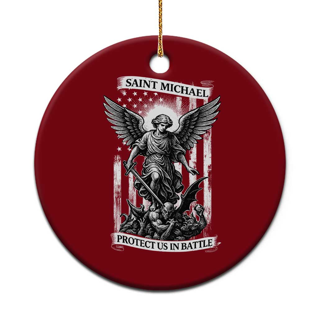 Saint Michael Protect Us In Battle Ceramic Ornament American Flag Catholic Christian Faith TS11 1pc Red Print Your Wear