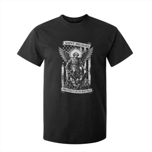 Saint Michael Protect Us In Battle T Shirt For Kid American Flag Catholic Christian Faith TS11 Black Print Your Wear