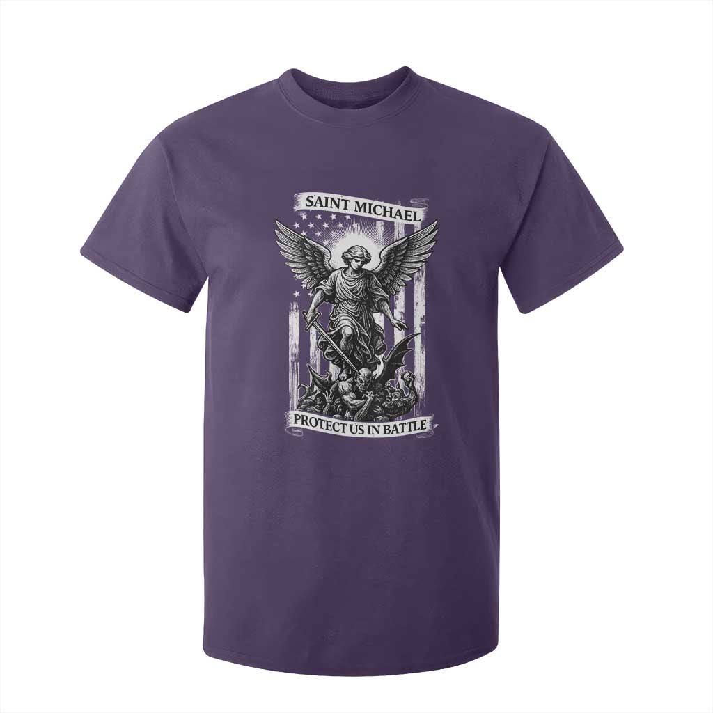Saint Michael Protect Us In Battle T Shirt For Kid American Flag Catholic Christian Faith TS11 Purple Print Your Wear