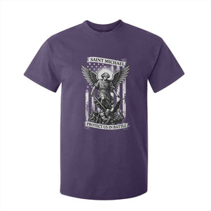 Saint Michael Protect Us In Battle T Shirt For Kid American Flag Catholic Christian Faith TS11 Purple Print Your Wear