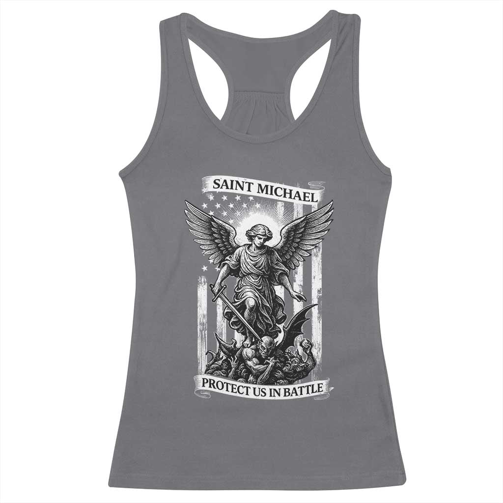 Saint Michael Protect Us In Battle Racerback Tank Top American Flag Catholic Christian Faith TS11 Charcoal Print Your Wear
