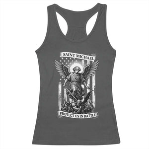 Saint Michael Protect Us In Battle Racerback Tank Top American Flag Catholic Christian Faith TS11 Dark Heather Print Your Wear