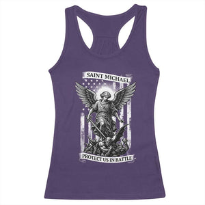Saint Michael Protect Us In Battle Racerback Tank Top American Flag Catholic Christian Faith TS11 Purple Print Your Wear