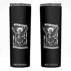 Saint Michael Protect Us In Battle Skinny Tumbler American Flag Catholic Christian Faith TS11 Black Print Your Wear