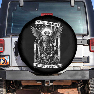 Saint Michael Protect Us In Battle Spare Tire Cover American Flag Catholic Christian Faith TS11 No hole Black Print Your Wear