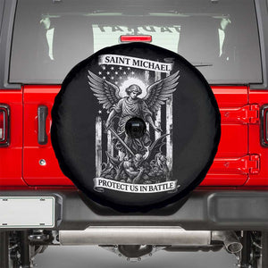 Saint Michael Protect Us In Battle Spare Tire Cover American Flag Catholic Christian Faith TS11 Black Print Your Wear