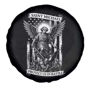 Saint Michael Protect Us In Battle Spare Tire Cover American Flag Catholic Christian Faith TS11 Print Your Wear