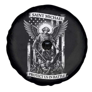 Saint Michael Protect Us In Battle Spare Tire Cover American Flag Catholic Christian Faith TS11 Print Your Wear
