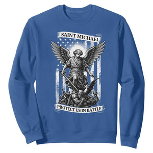 Saint Michael Protect Us In Battle Sweatshirt American Flag Catholic Christian Faith TS11 Royal Blue Print Your Wear