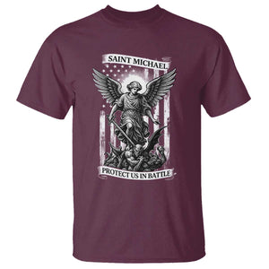 Saint Michael Protect Us In Battle T Shirt American Flag Catholic Christian Faith TS11 Maroon Print Your Wear