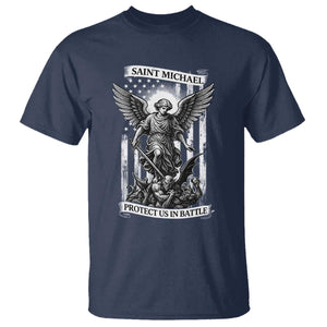 Saint Michael Protect Us In Battle T Shirt American Flag Catholic Christian Faith TS11 Navy Print Your Wear