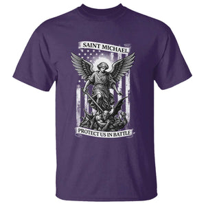 Saint Michael Protect Us In Battle T Shirt American Flag Catholic Christian Faith TS11 Purple Print Your Wear