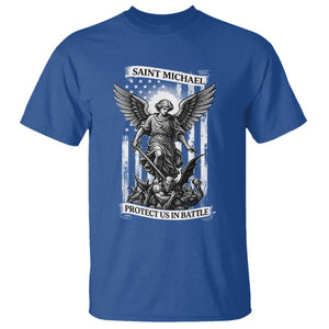 Saint Michael Protect Us In Battle T Shirt American Flag Catholic Christian Faith TS11 Royal Blue Print Your Wear