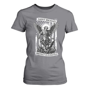 Saint Michael Protect Us In Battle T Shirt For Women American Flag Catholic Christian Faith - Print Your Wear