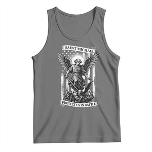 Saint Michael Protect Us In Battle Tank Top American Flag Catholic Christian Faith TS11 Black Heather Print Your Wear