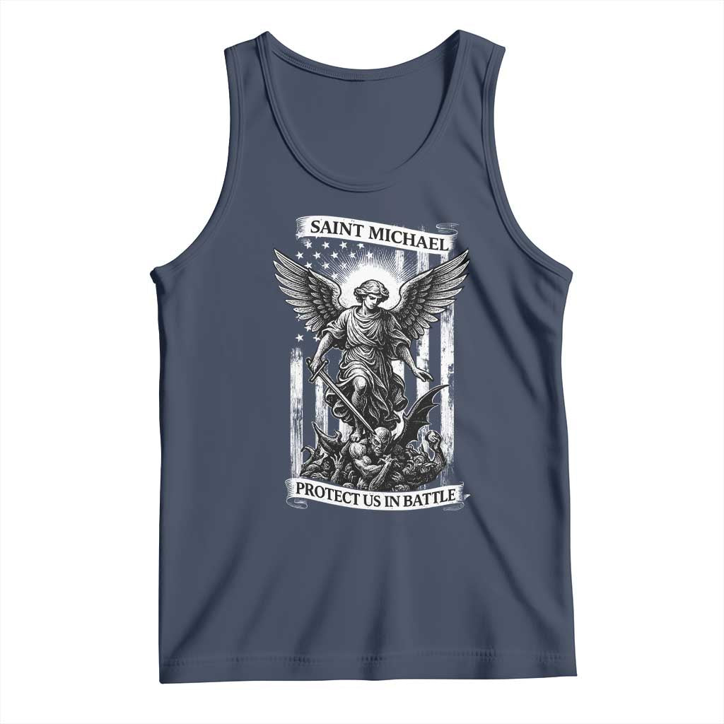 Saint Michael Protect Us In Battle Tank Top American Flag Catholic Christian Faith TS11 Navy Print Your Wear