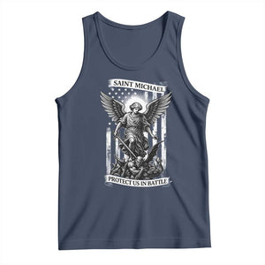 Saint Michael Protect Us In Battle Tank Top American Flag Catholic Christian Faith TS11 Navy Print Your Wear