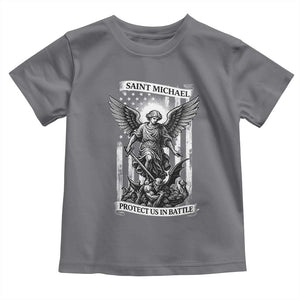 Saint Michael Protect Us In Battle Toddler T Shirt American Flag Catholic Christian Faith TS11 Charcoal Print Your Wear