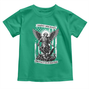 Saint Michael Protect Us In Battle Toddler T Shirt American Flag Catholic Christian Faith TS11 Irish Green Print Your Wear