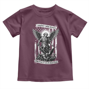 Saint Michael Protect Us In Battle Toddler T Shirt American Flag Catholic Christian Faith TS11 Maroon Print Your Wear