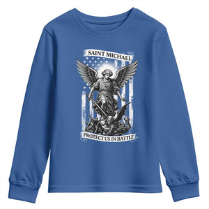 Saint Michael Protect Us In Battle Youth Sweatshirt American Flag Catholic Christian Faith TS11 Royal Blue Print Your Wear