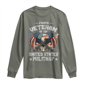 Proud Veteran Of The Military Long Sleeve Shirt Veteran's Day Eagle American Flag TS11 Military Green Print Your Wear