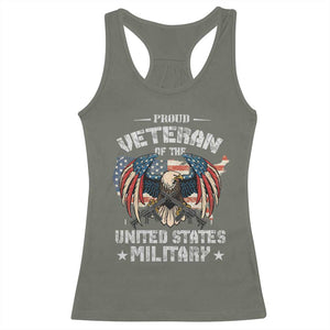 Proud Veteran Of The Military Racerback Tank Top Veteran's Day Eagle American Flag TS11 Military Green Print Your Wear