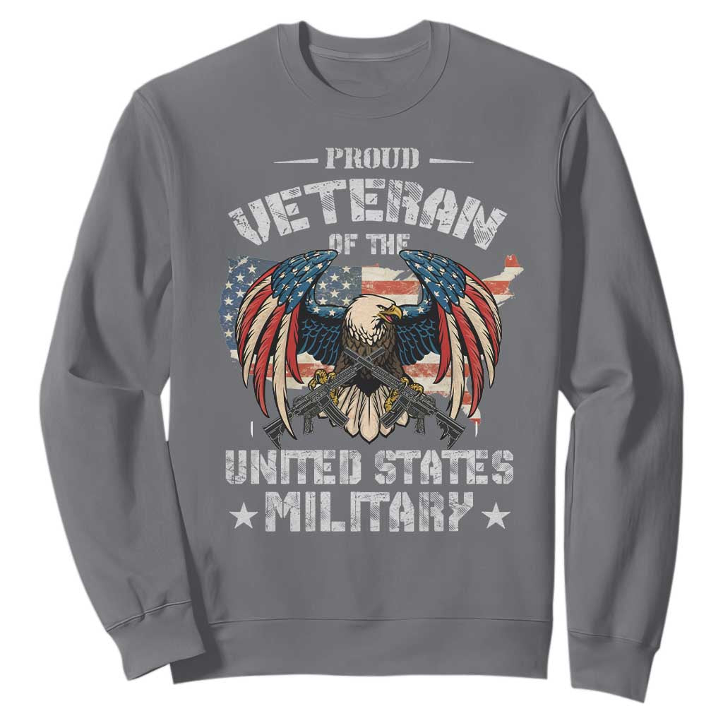 Proud Veteran Of The Military Sweatshirt Veteran's Day Eagle American Flag TS11 Charcoal Print Your Wear