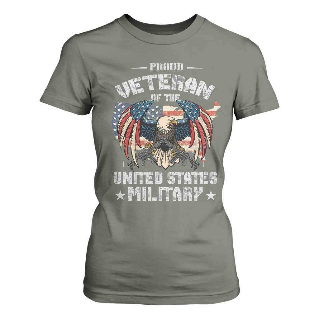 Proud Veteran Of The Military T Shirt For Women Veteran's Day Eagle American Flag TS11 Military Green Print Your Wear