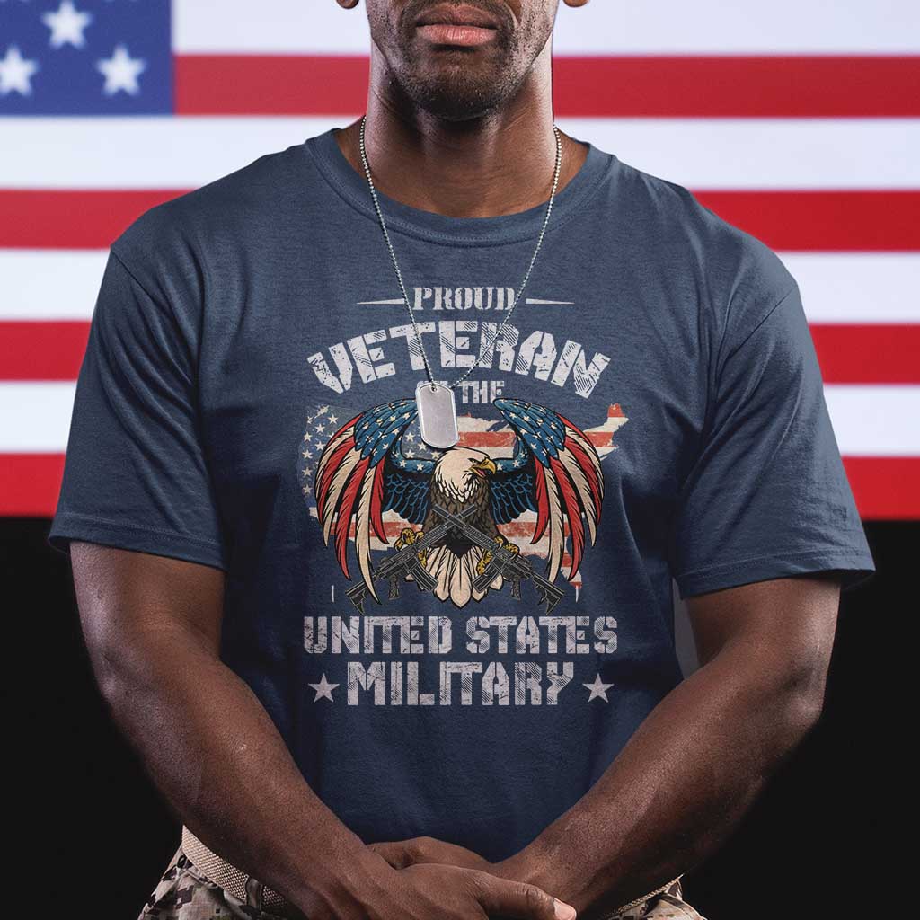 Proud Veteran Of The Military T Shirt Veteran's Day Eagle American Flag TS11 Navy Print Your Wear