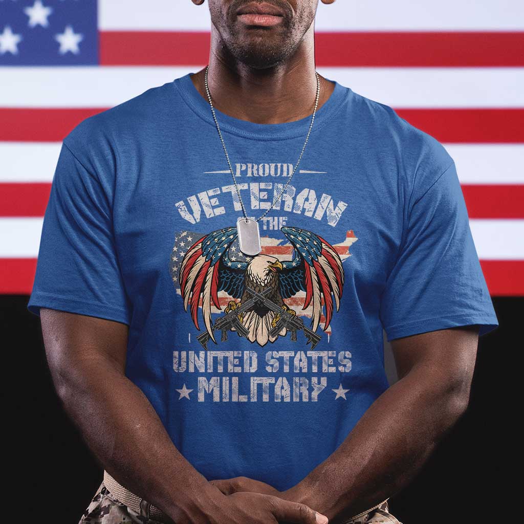 Proud Veteran Of The Military T Shirt Veteran's Day Eagle American Flag TS11 Royal Blue Print Your Wear