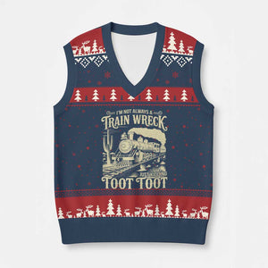 Funny I Am Not Always A Train Wreck Just Kidding Toot Toot V-Neck Knit Sweater Vest TS11 Navy Red Print Your Wear