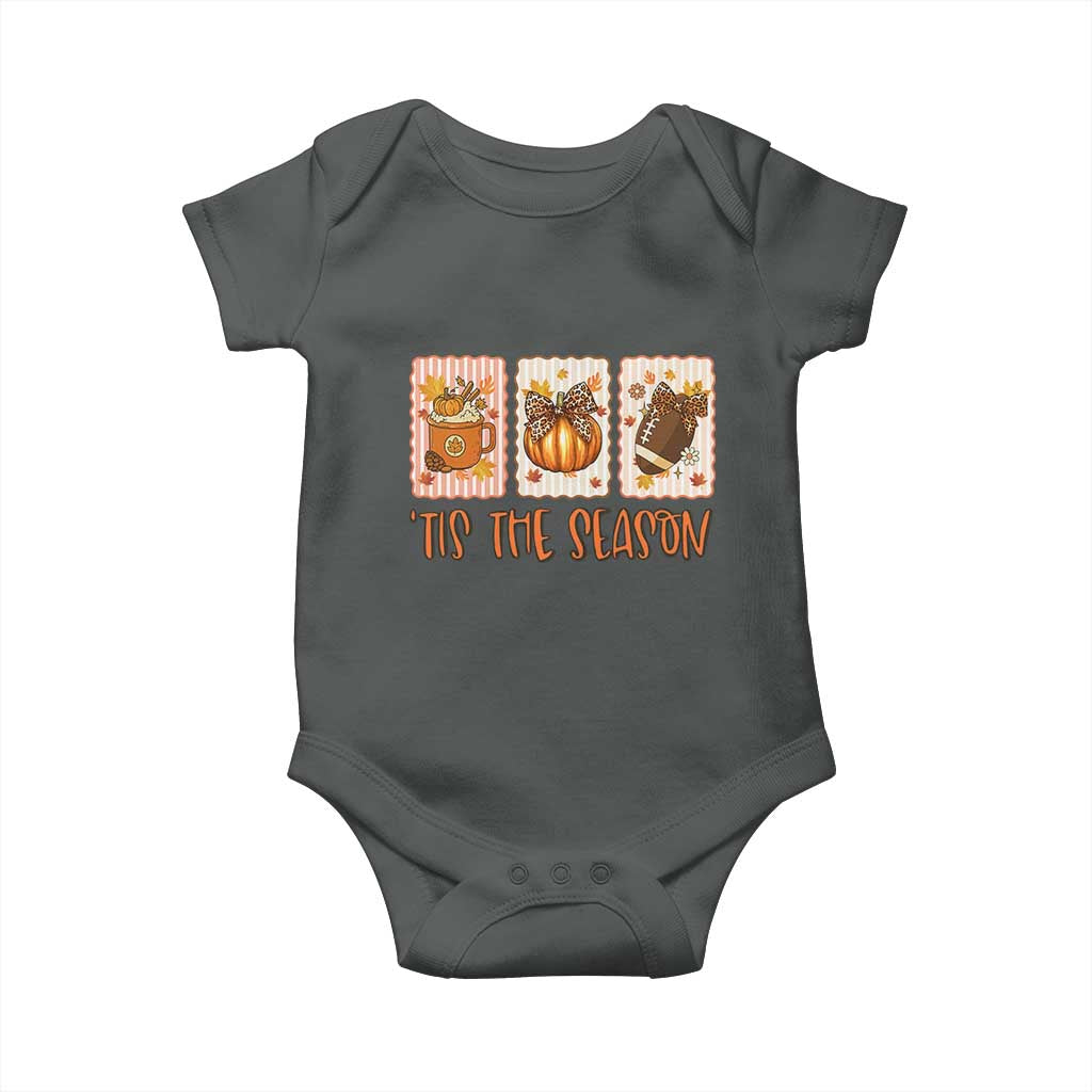 Tis The Season Fall Thanksgiving Baby Onesie American Football Pumpkin Postage Stamps TS11 Dark Heather Print Your Wear