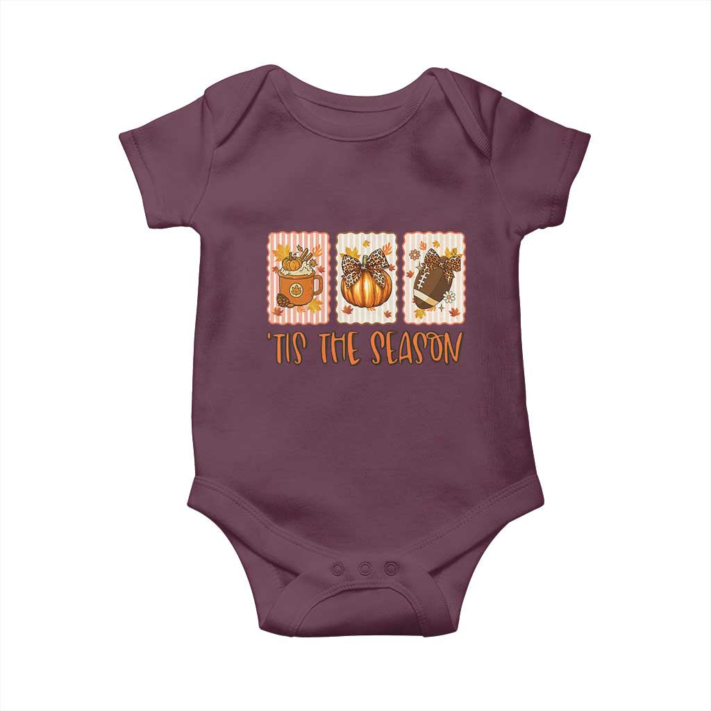 Tis The Season Fall Thanksgiving Baby Onesie American Football Pumpkin Postage Stamps TS11 Maroon Print Your Wear