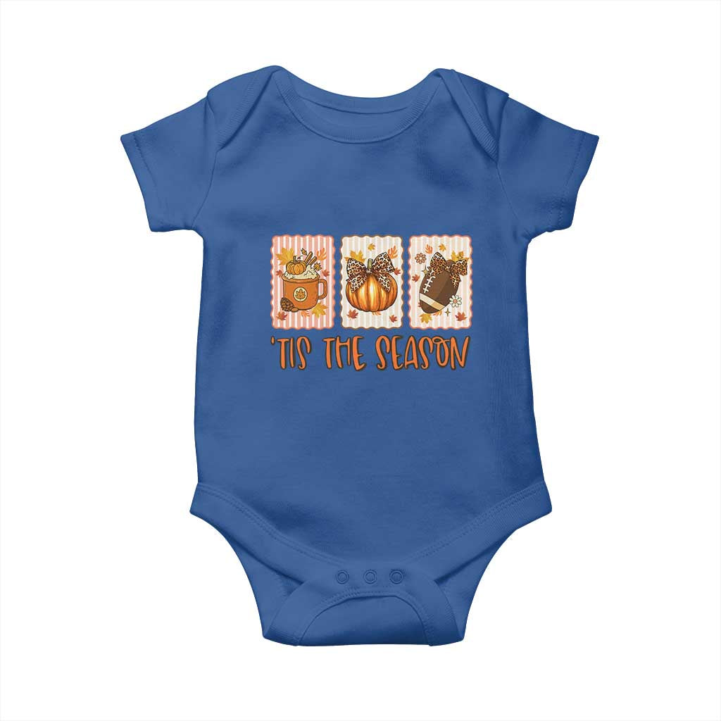 Tis The Season Fall Thanksgiving Baby Onesie American Football Pumpkin Postage Stamps TS11 Royal Blue Print Your Wear