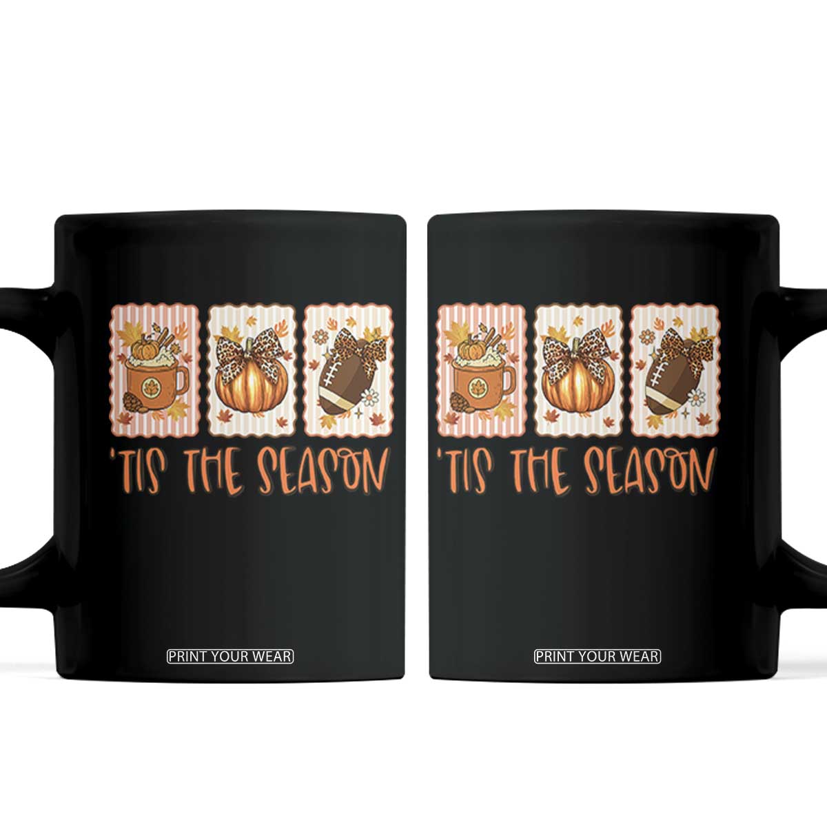Tis The Season Fall Thanksgiving Coffee Mug American Football Pumpkin Postage Stamps TS11 Black Print Your Wear