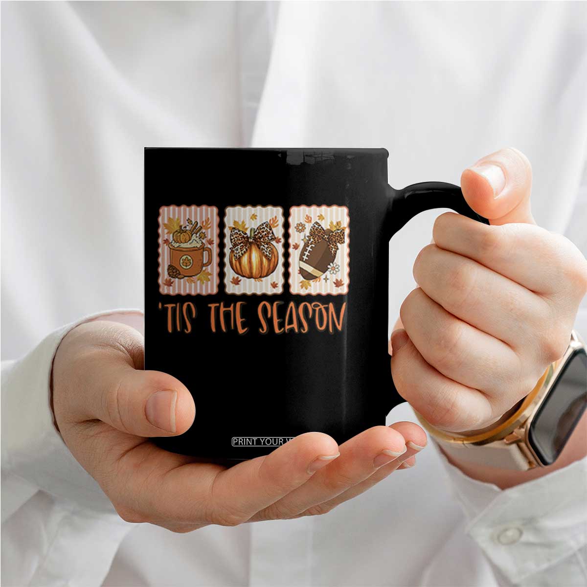 Tis The Season Fall Thanksgiving Coffee Mug American Football Pumpkin Postage Stamps TS11 Print Your Wear
